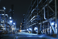 Oil and petrochemical factory at night