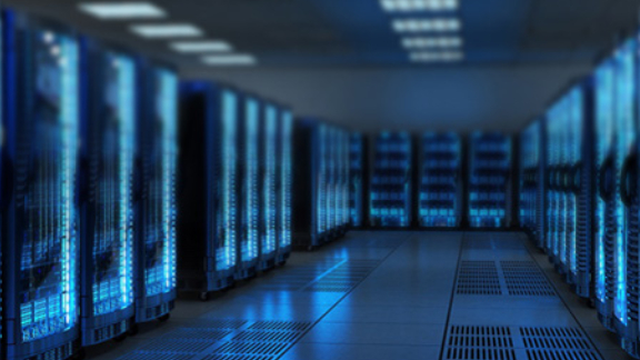 Interiors of a data centre with racks on either side