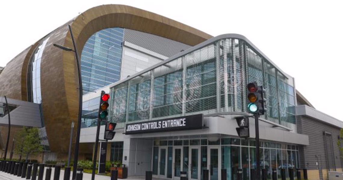 The Johnson Controls entrance at the Fiserv Forum